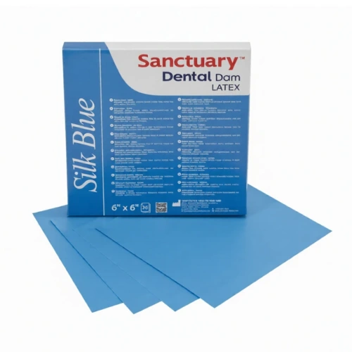 Latex Dental Dams Silk Blue - коффердам с ароматом мяты, голубой цвет, 152?152 мм, 36 шт. | Sanctuary Health (Малайзия)
