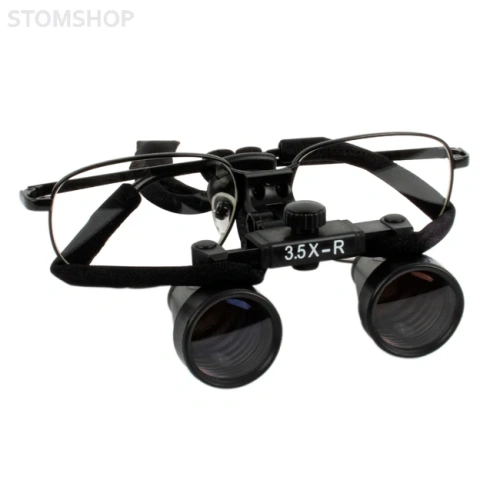CM3.5X + Titanium frame - бинокулярные лупы системы Flip-up на титановой оправе черного цвета, увеличение 3.5x | Ymarda (Китай)