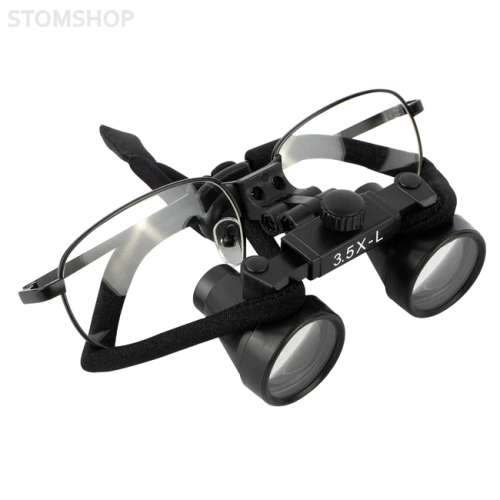 CO3.5X + Titanium frame - бинокулярные лупы системы Flip-up на титановой оправе, увеличение 3.5x, черный цвет | Ymarda (Китай)
