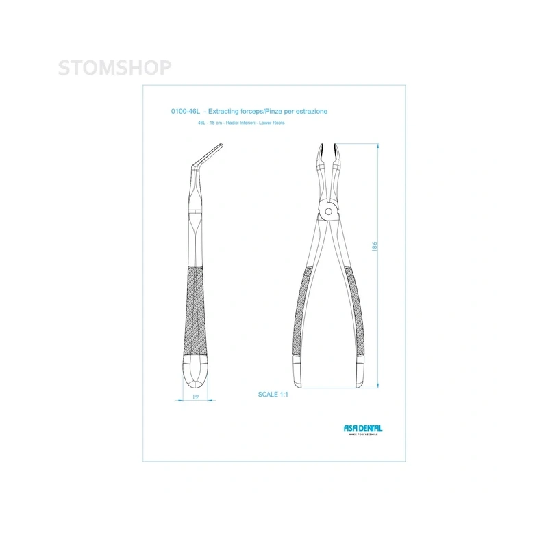 Щипцы N46L для удаления корней нижней челюсти | Asa Dental (Италия)