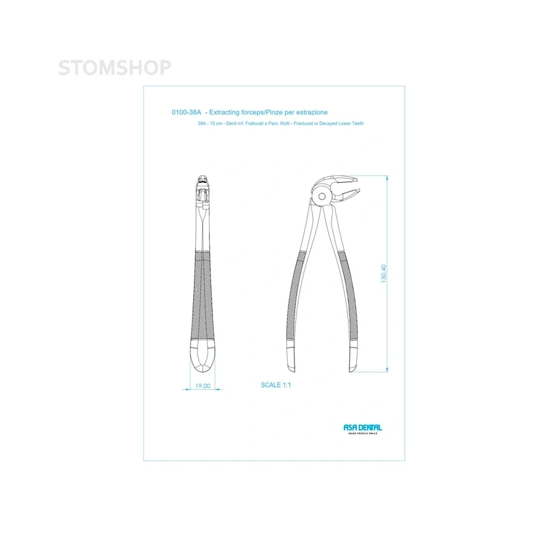 Щипцы N38A для удаления корней нижней челюсти | Asa Dental (Италия)