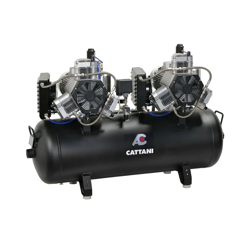 Cattani 300-952 - безмасляный стоматологический компрессор для 16-ти стоматологических установок, с 2 шестицилиндровыми двигателями, c 4 осушителями, с ресивером 300 л, 952 л/мин | Cattani (Италия)