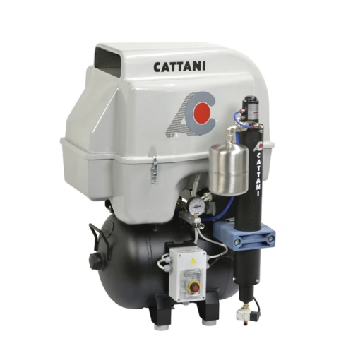 Cattani AC300Q 45-238 - безмасляный компрессор для 3-4 стоматологических установок, c осушителем, с пластиковым кожухом, с ресивером 45 л, 238 л/мин | Cattani (Италия)