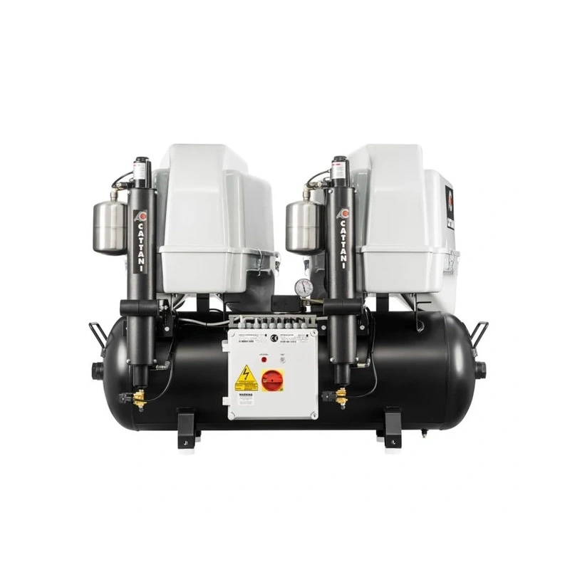 Cattani 100-320 C - безмасляный компрессор для 5-ти стоматологических установок, 2 мотора по 2 цилиндра, с 2 осушителями, с пластиковым кожухом, с ресивером 100 л, 320 л/мин | Cattani (Италия)