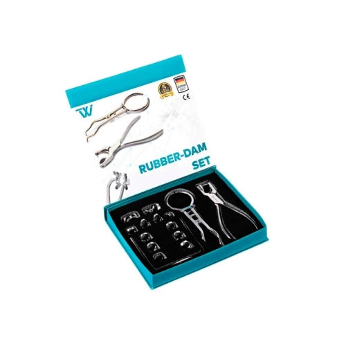 TW Rubber-Dam Set - набор для коффердама, с щипцами, клампами, рамкой и трафаретом в комплекте | Truewin (Пакистан)