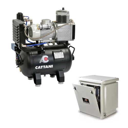 Cattani AC100ND 30-67 - безмасляный компрессор для одной стоматологической установки, без осушителя, с кожухом, с ресивером 30 л, 67,5 л/мин | Cattani (Италия)