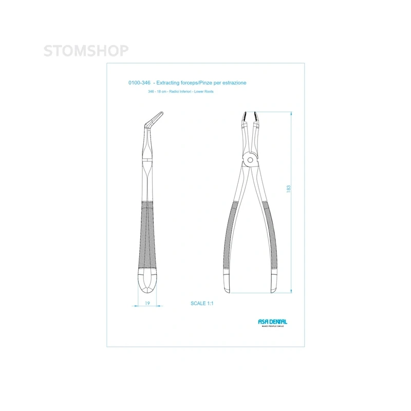 Щипцы N346 для удаления корней нижней челюсти | Asa Dental (Италия)