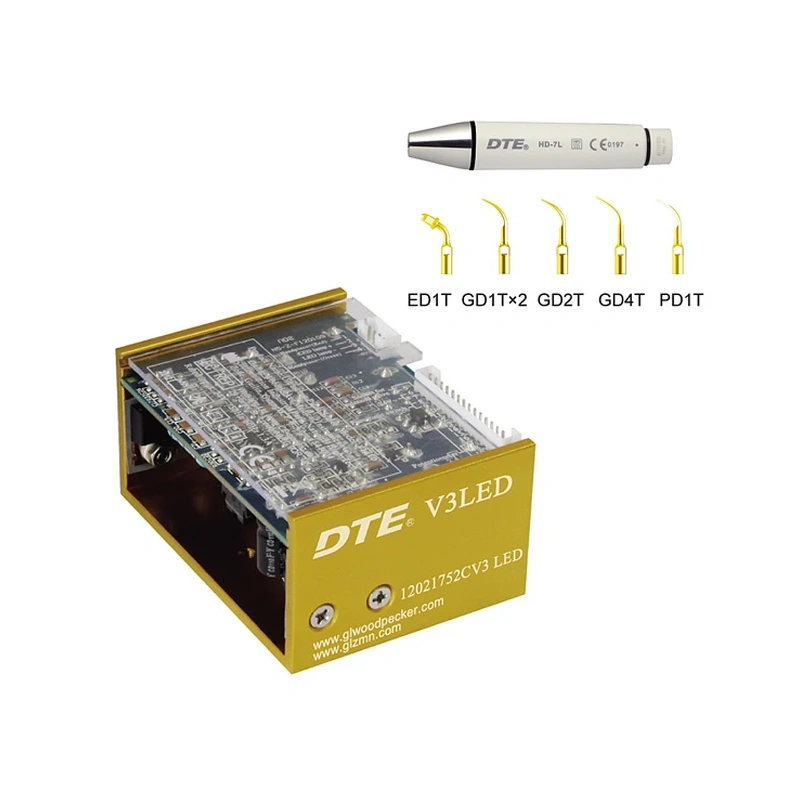 DTE-V3 LED - встраиваемый ультразвуковой скалер с фиброоптикой, съемный автоклавируемый наконечник, 6 насадок в комплекте | DTE (Китай)