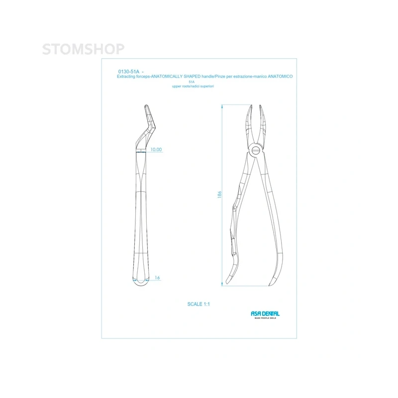 Щипцы N51A для удаления корней верхней челюсти, с зубчиками | Asa Dental (Италия)