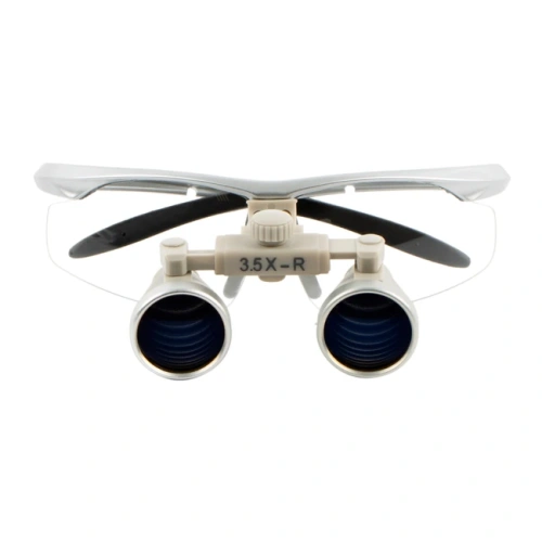 CH3.5X + BP frame - бинокулярные лупы системы Flip-up на спортивной оправе серебряного цвета, увеличение 3.5х | Ymarda (Китай)