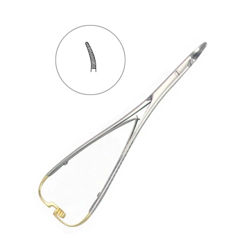 Иглодержатель хирургический изогнутый Nadelhalter TC, длина 170 мм | HLW Dental Instruments (Германия)